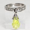 Lady's Sterling Silver Clear Stone Ring w Green Droplet Ring - Size 7