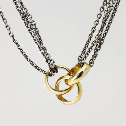 Lady's Sterling Silver 'UNOAERRE' Multi-Chain with Three Ring Pendant - 19"