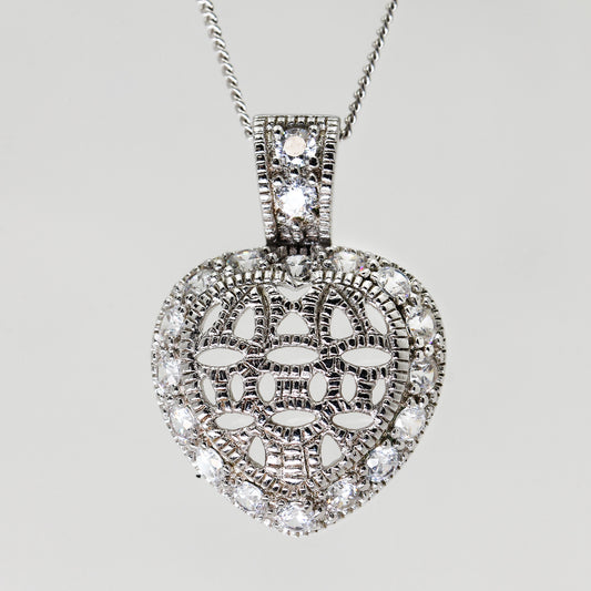 Lady's Sterling Silver Openwork Heart Necklace - 19"