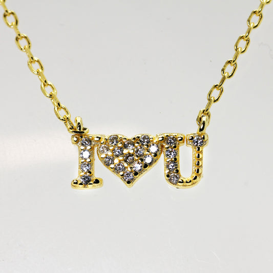 Lady's Sterling Silver Gold-Plated 'I Love U' Necklace - 17"