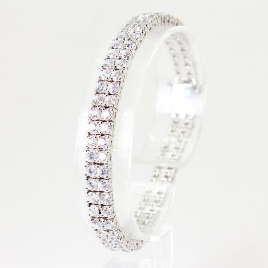 Lady's Sterling Silver Double Row Tennis Style Bracelet - 7 1/2"