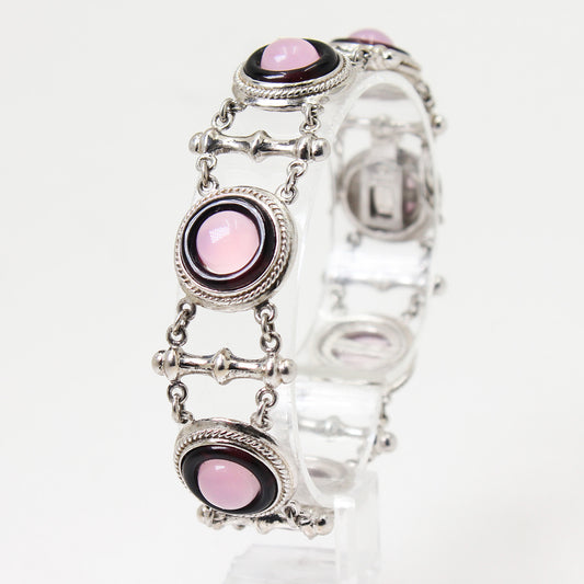 Lady's Sterling Silver Ornate Quartz & Onyx Cabochon Bracelet - 7 1/2"