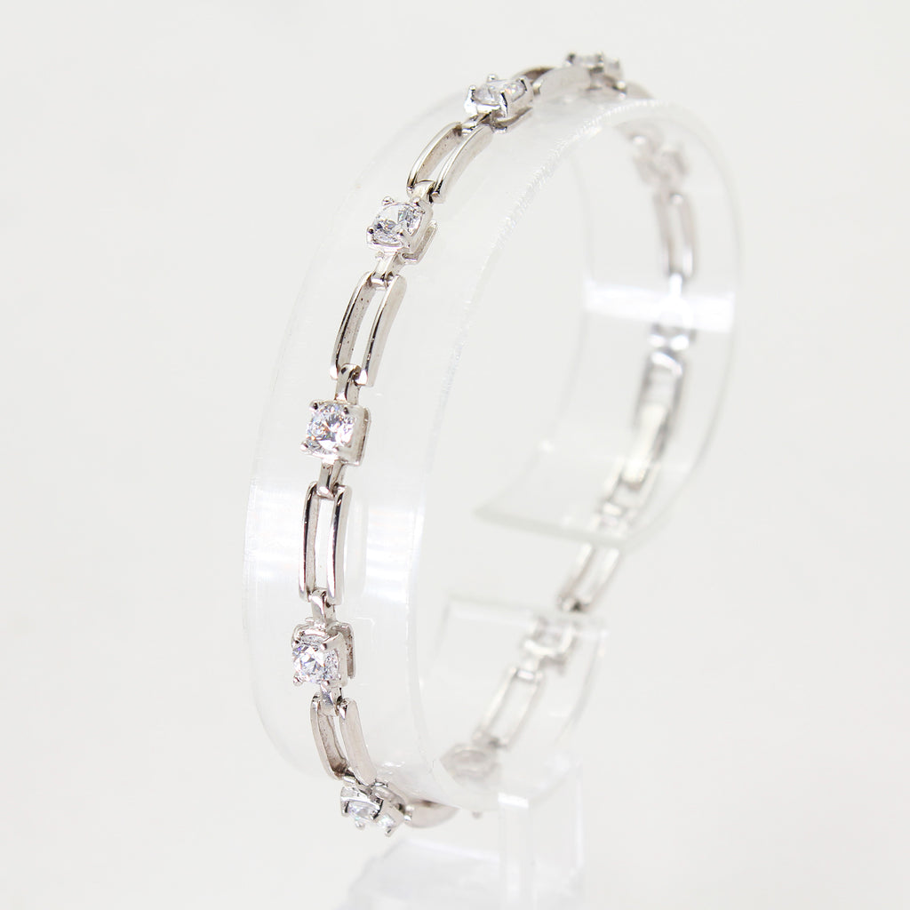 Lady's Sterling Silver Rectangular Clear Stone Bracelet - 7 1/2"