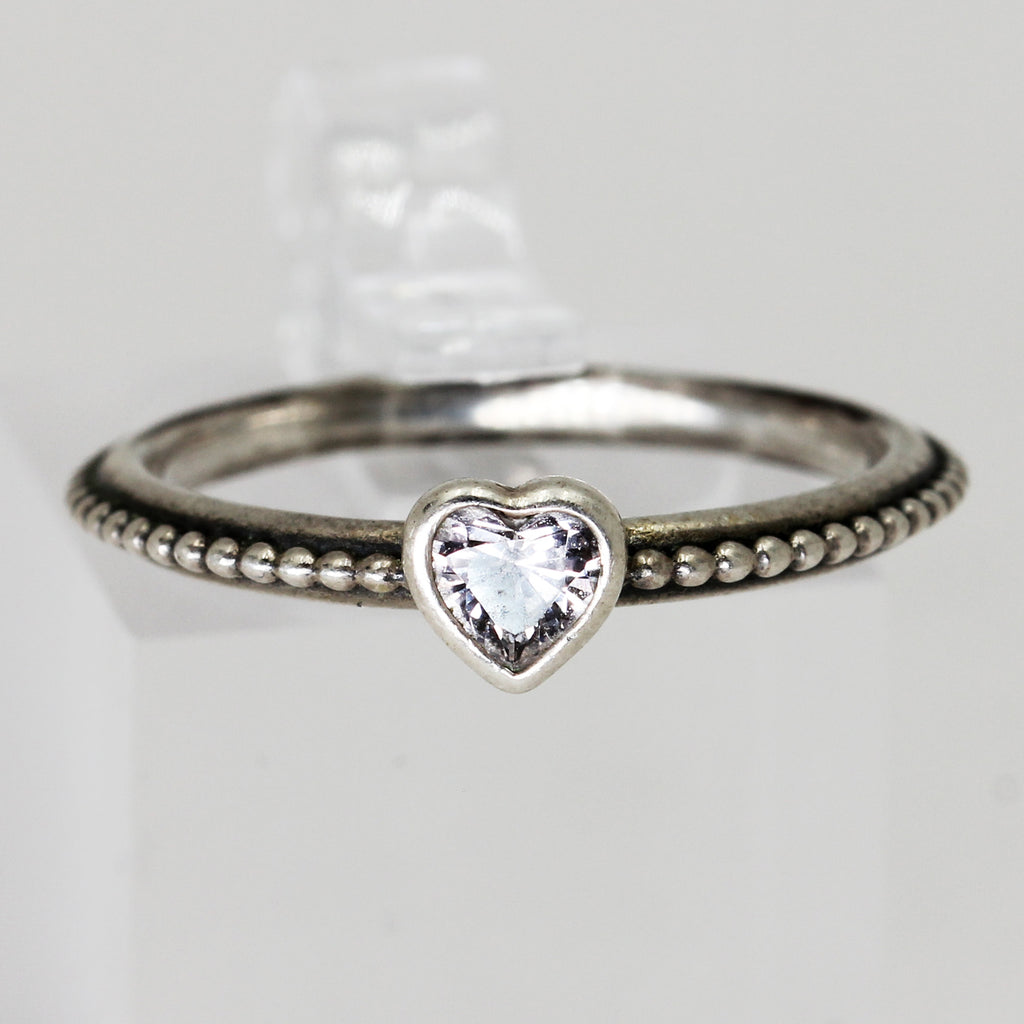 Lady's Sterling Silver 'PANDORA' Signed Heart Ring - Size 7