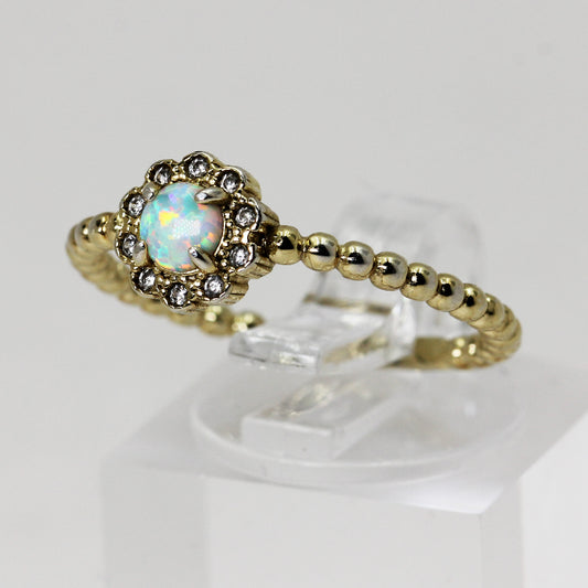 Lady's Sterling Silver Gold Tone Bead & Opal Ring - Size 7
