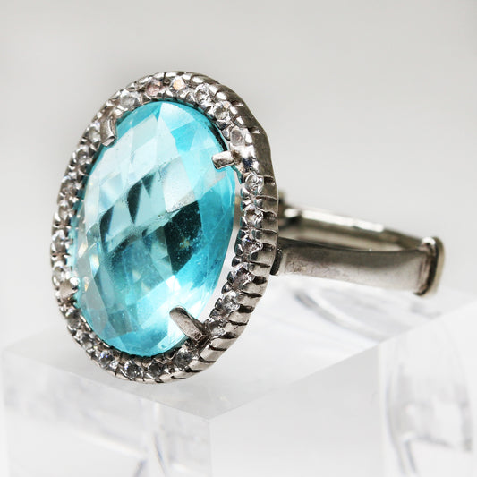 Lady's Sterling Silver Oval Blue Stone Ring - Size 7 1/2