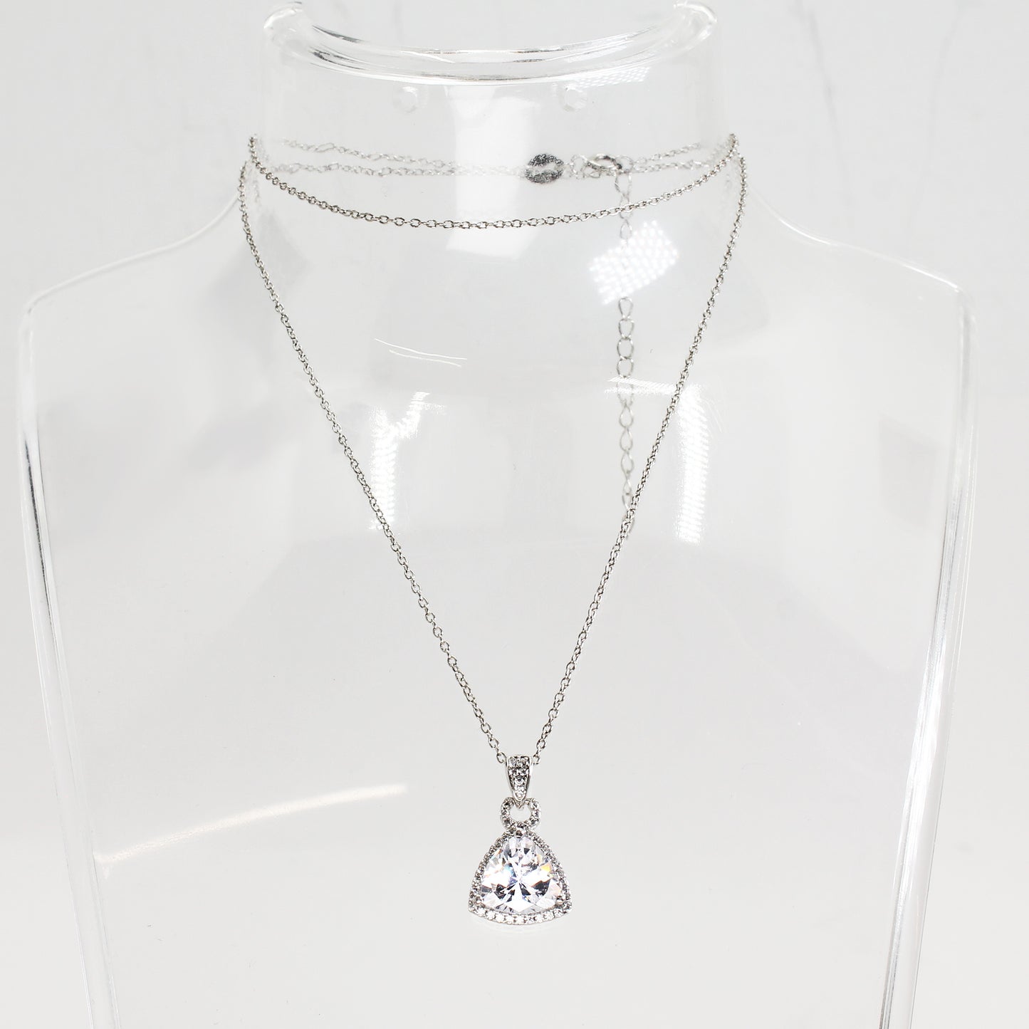 Sterling Silver Clear Stone Pendant Adjustable Necklace - 20"