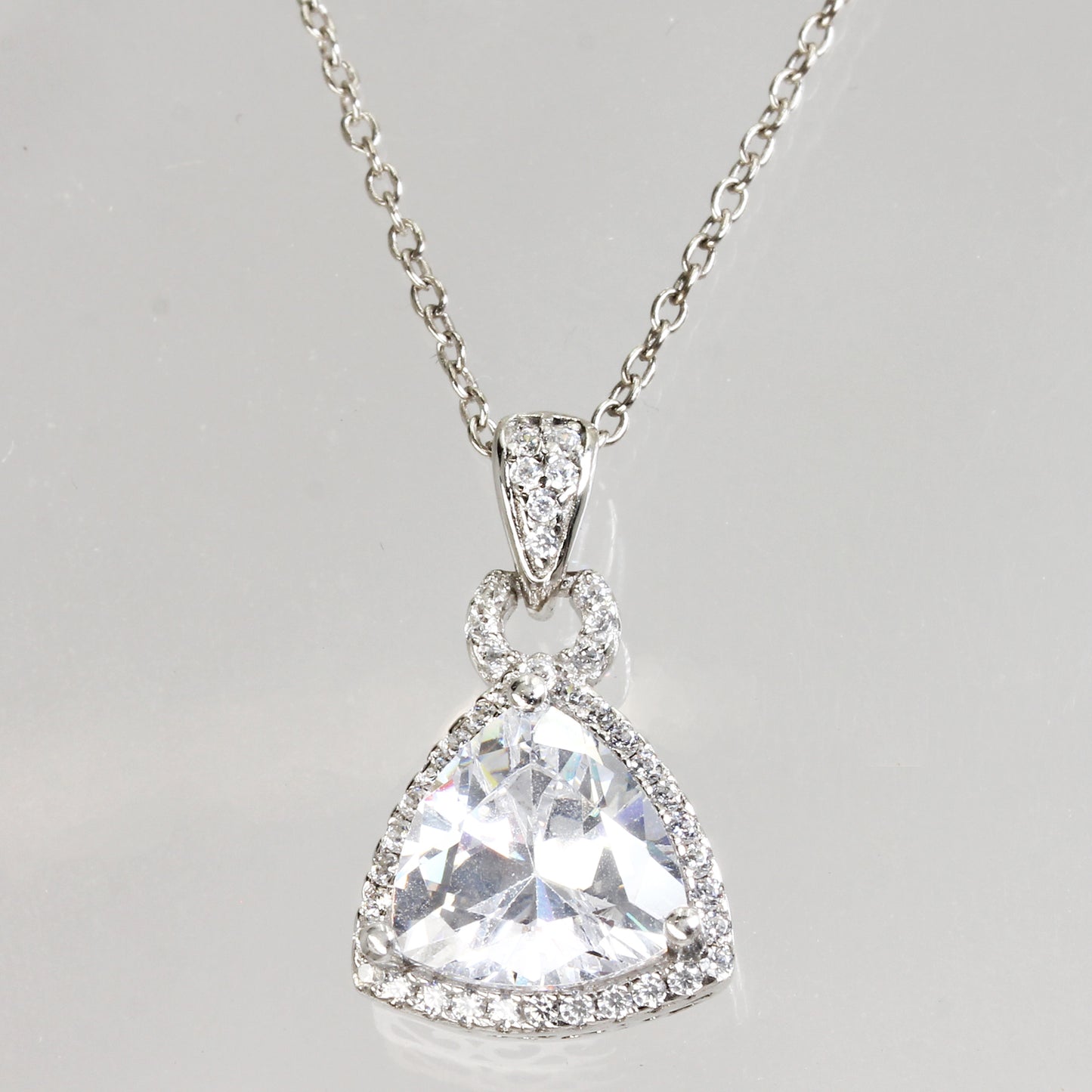 Sterling Silver Clear Stone Pendant Adjustable Necklace - 20"