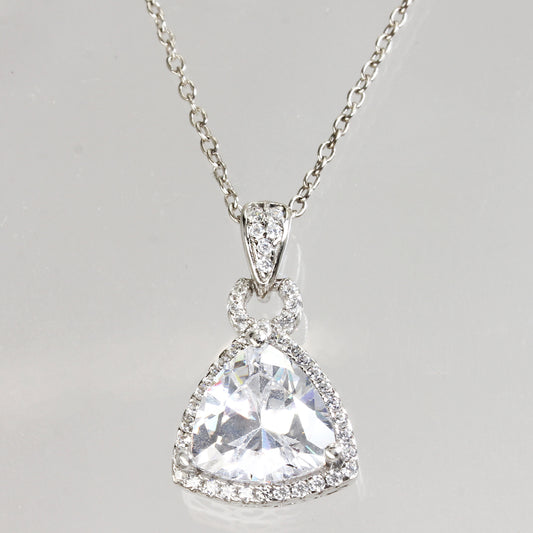 Sterling Silver Clear Stone Pendant Adjustable Necklace - 20"