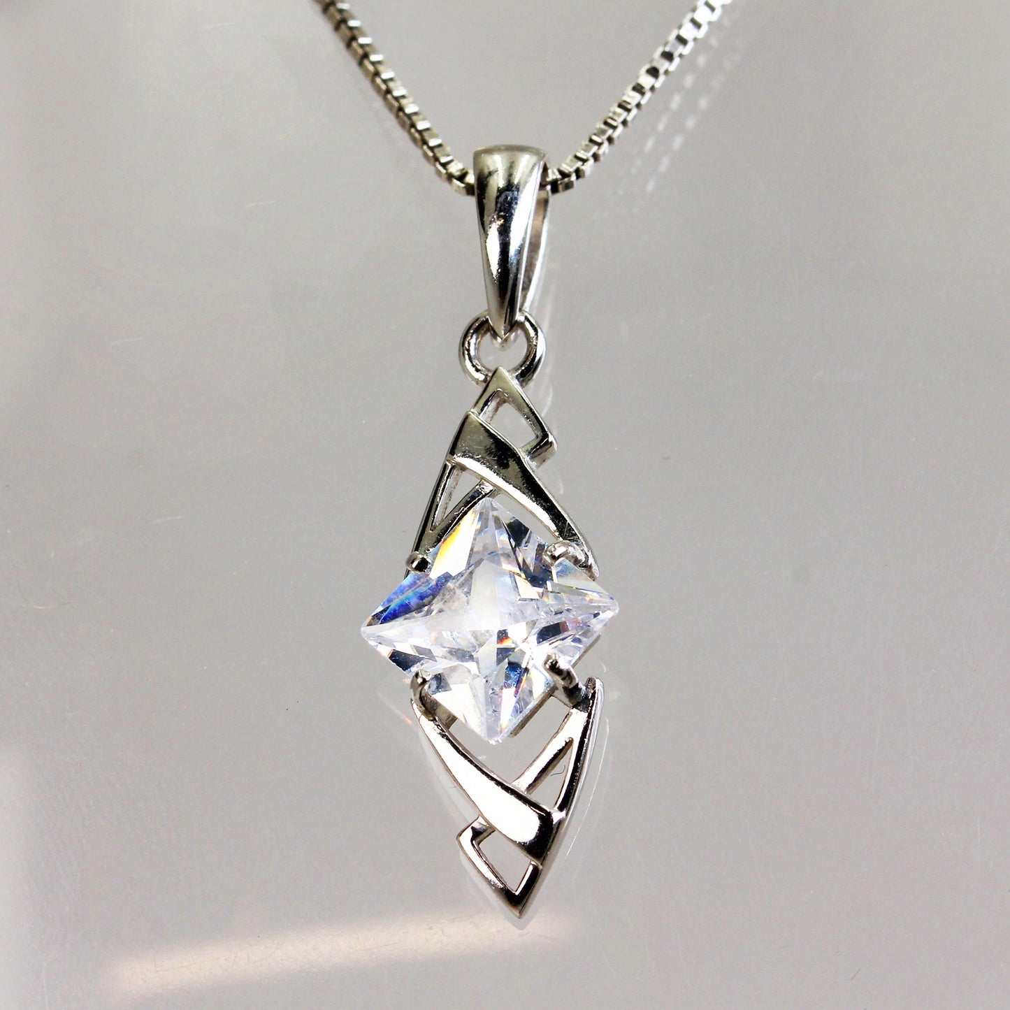Sterling Silver Geometric Box  Link Necklace - 16"