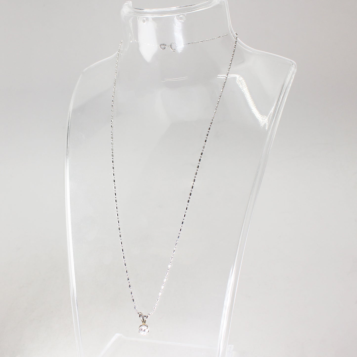 Sterling Silver Ball Link with Clear Stone Pendant Necklace - 16"