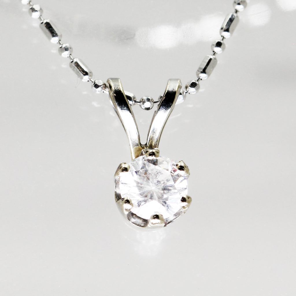 Sterling Silver Ball Link with Clear Stone Pendant Necklace - 16"