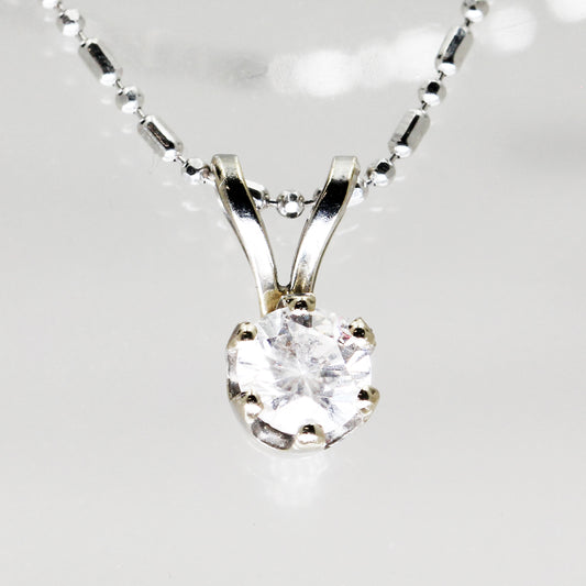 Sterling Silver Ball Link with Clear Stone Pendant Necklace - 16"