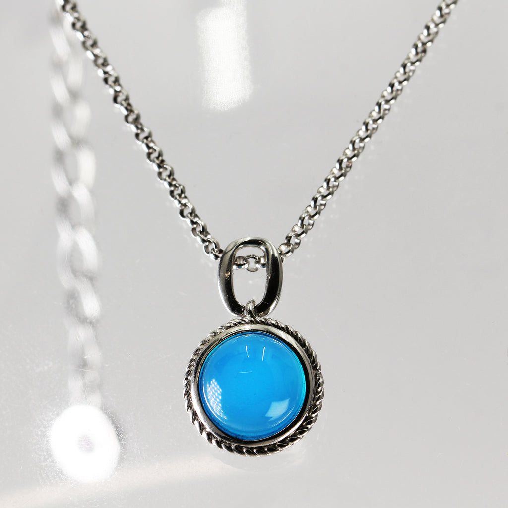 Sterling Silver Simple Blue Charm Necklace - 20"