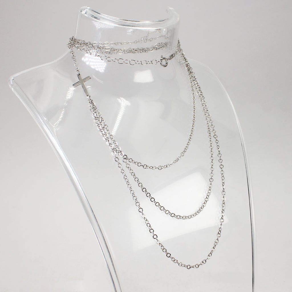 Sterling Silver Multi-layered Cross Necklace - 22"