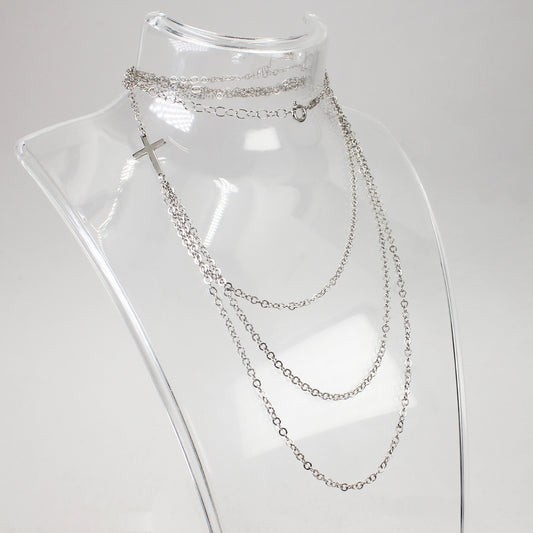 Sterling Silver Multi-layered Cross Necklace - 22"