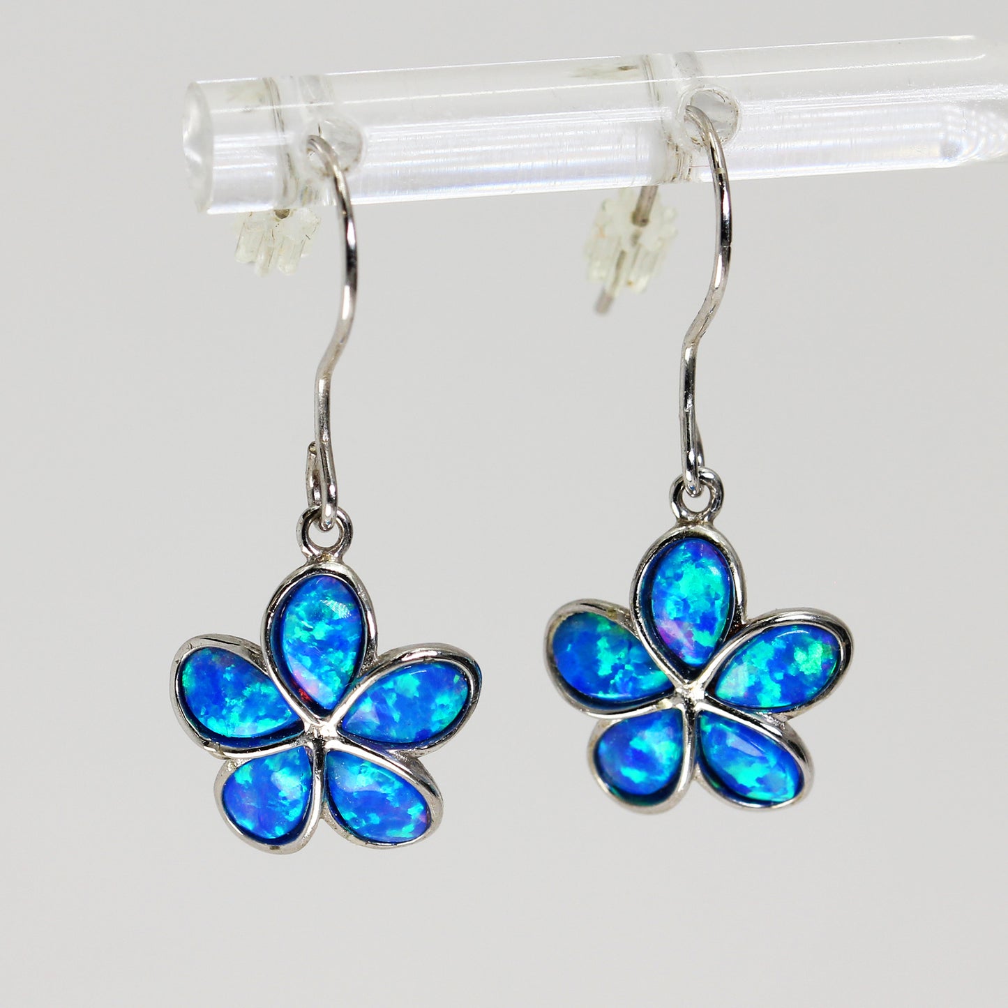 Sterling Silver Blue Iridescent Flower Drop Earrings