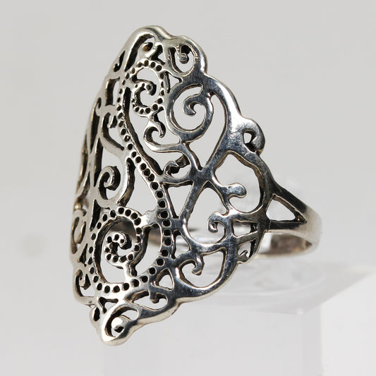 Sterling Silver Openwork Ring - Size 10 1/2