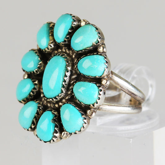 Sterling Silver Turquoise Sawtooth Ring - Size 6