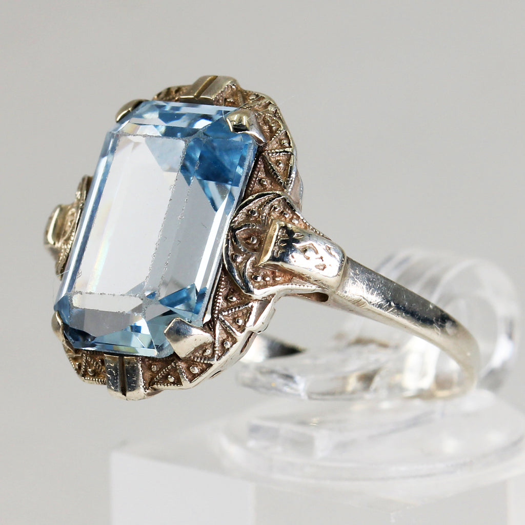 Sterling Silver Blue Art Deco Ring - Size 7