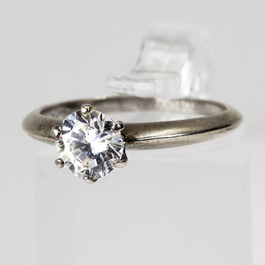 Sterling Silver Clear Stone Ring - 5 3/4