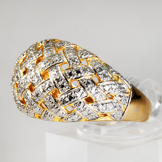 Sterling Silver Gold-Plated Basket Weave Ring - Size 10