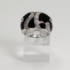 Sterling Silver Black Enameled Statement Ring w Clear Stone Accents - Size 7