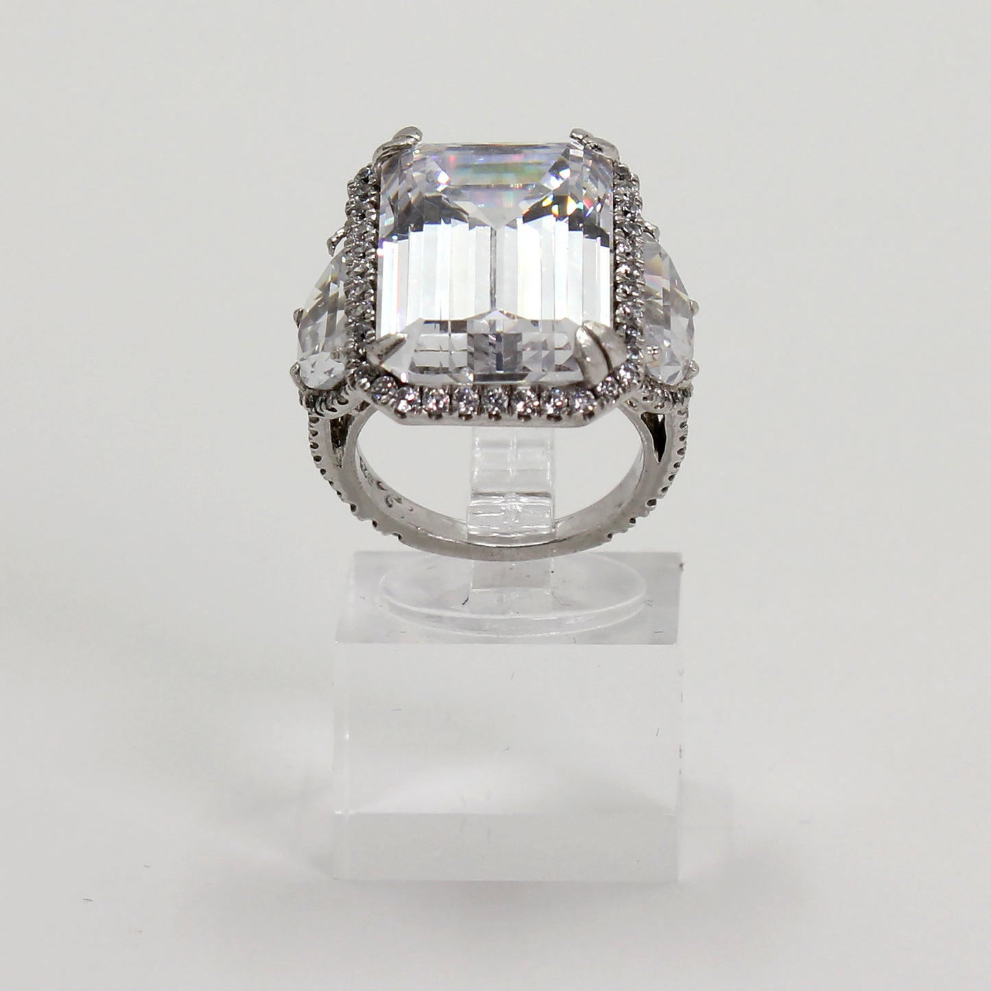 Sterling Silver Emerald-Cut Halo Ring - Size 5 1/2