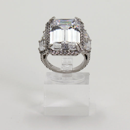 Sterling Silver Emerald-Cut Halo Ring - Size 5 1/2
