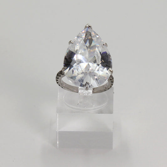 Sterling Silver Clear Stone Pear-Cut Solitaire Ring - Size 5 1/2