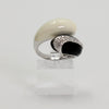 Sterling Silver Enamel Statement Ring w Clear Stone Accents - Size 8