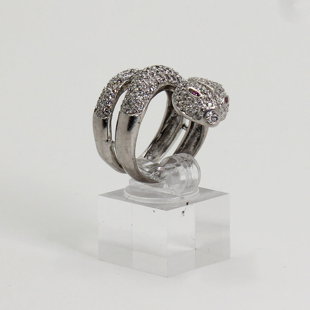 Sterling Silver Clear Stone Bypass/Coil Serpent Ring - Size 7