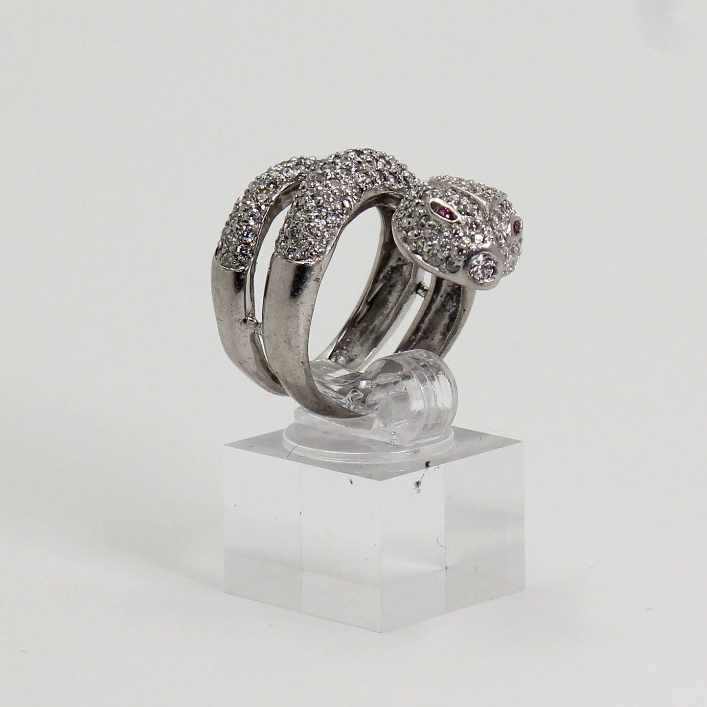 Sterling Silver Clear Stone Bypass/Coil Serpent Ring - Size 7