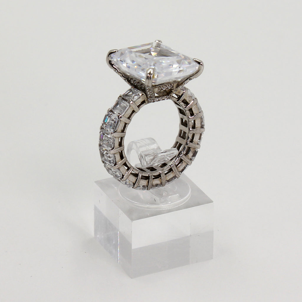 Sterling Silver Clear Stone Emerald & Baguette Cut Statement Ring - Size 5 1/2