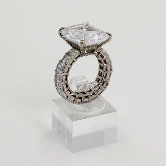 Sterling Silver Clear Stone Emerald & Baguette Cut Statement Ring - Size 5 1/2