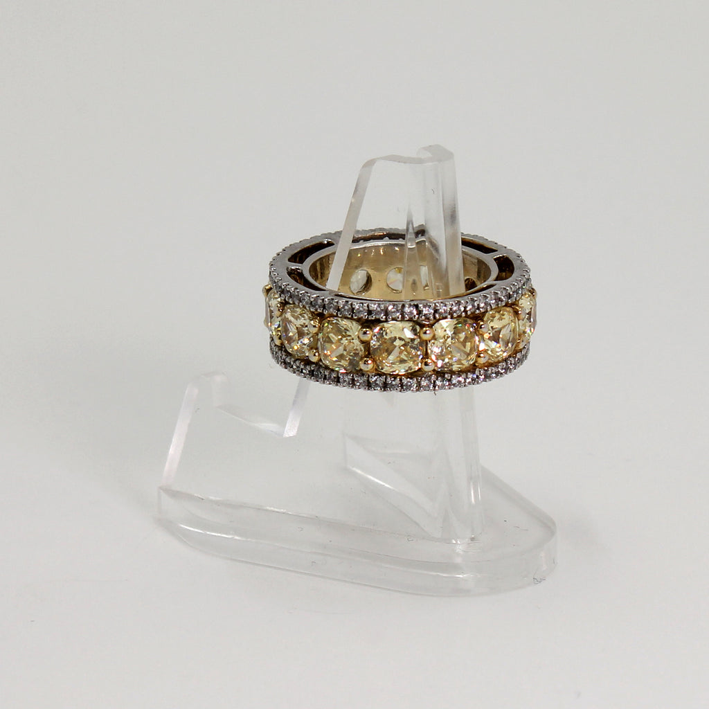 Sterling Silver Two-Tone Yellow and Clear Stone Halo Eternity Band - Size 6