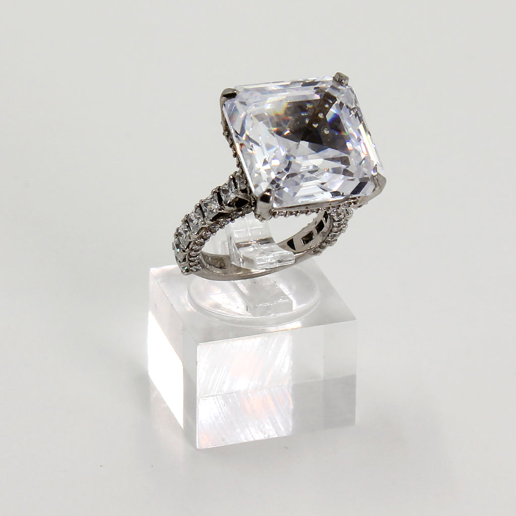 Sterling Silver 'Royal Radiance' w Clear Emerald-Cut Stone Statement Ring - Size 5