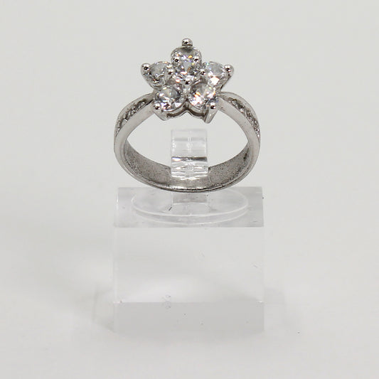 Sterling Silver Clear Stone Floral Cluster Ring w Accent Stones - Size 5 1/2