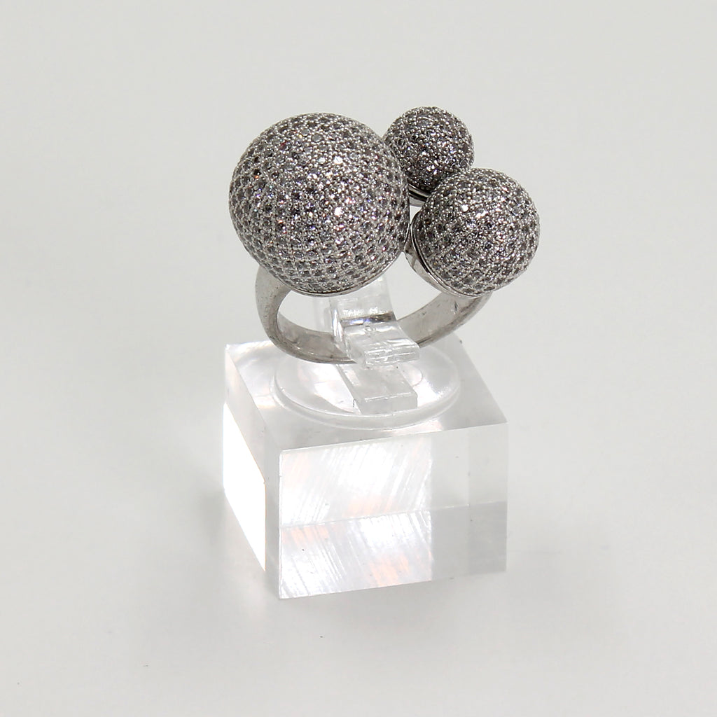 Sterling Silver Triple Pave Sphere Cocktail Ring - Size 6