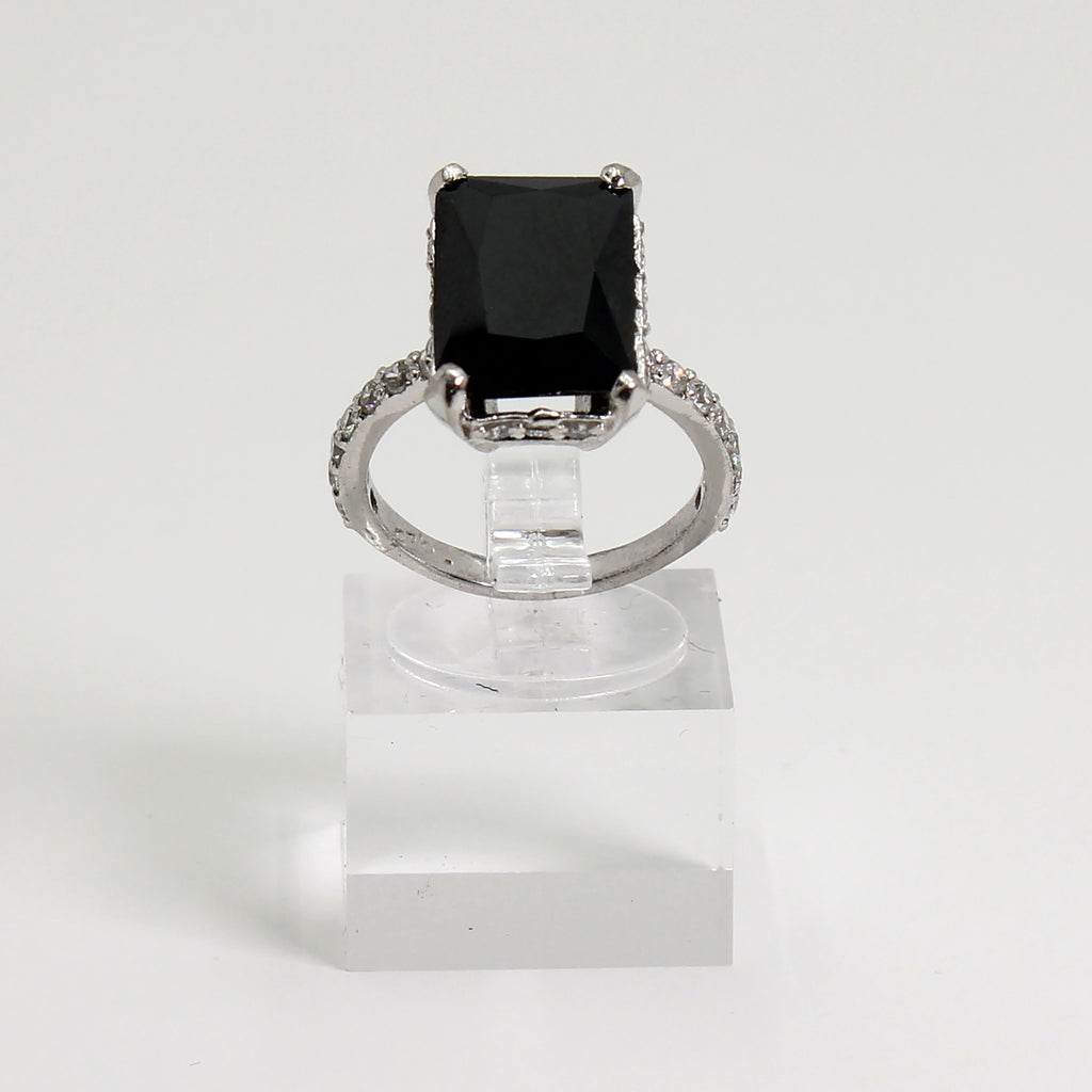 Sterling Silver Emerald-Cut Onyx Statement Ring - Size 6 1/2