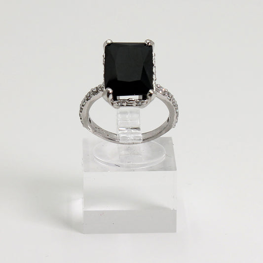 Sterling Silver Emerald-Cut Onyx Statement Ring - Size 6 1/2
