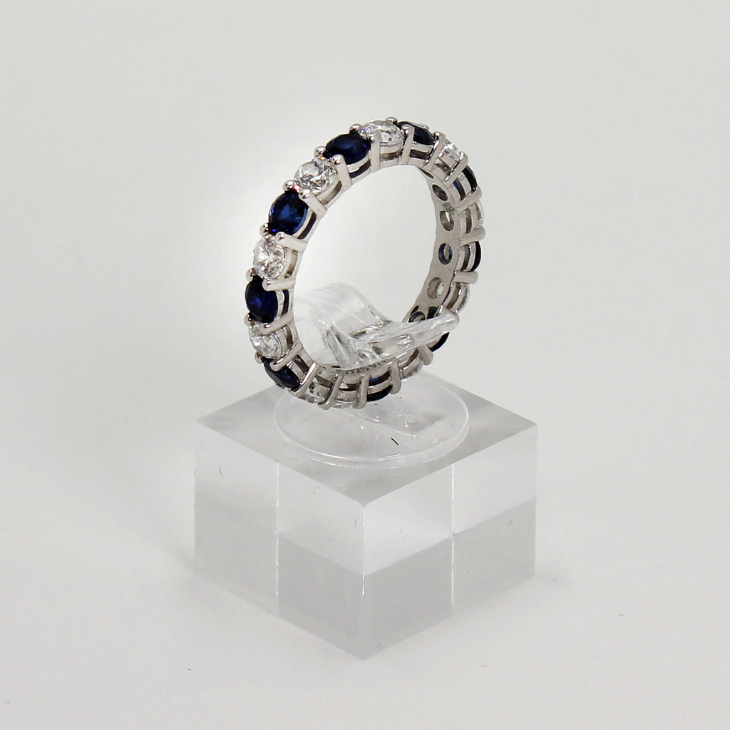 Sterling Silver Blue & Clear Eternity Band - Size 7