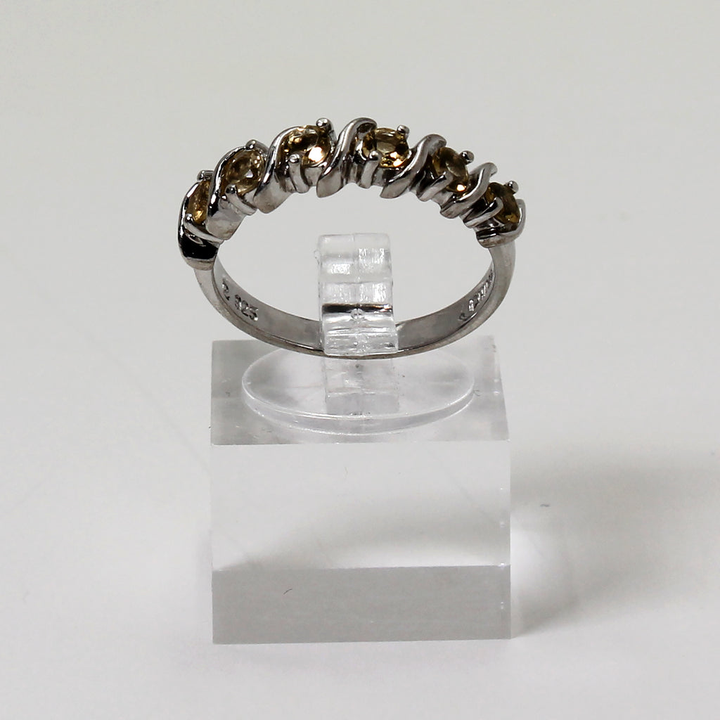 Sterling Silver Round-Cut Yellow Stone Ring - Size 8