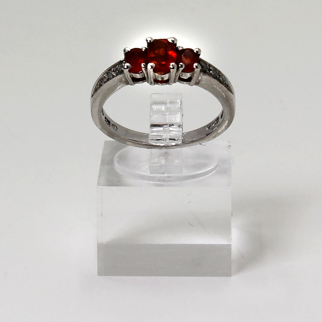Sterling Silver Triple Oval Orange Gemstone Ring - Size 7