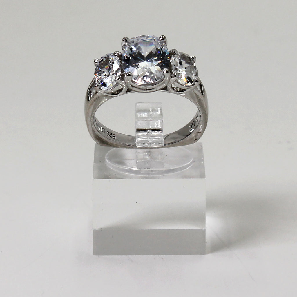 Sterling Silver Trinity Stone European-Style Ring - Size 8