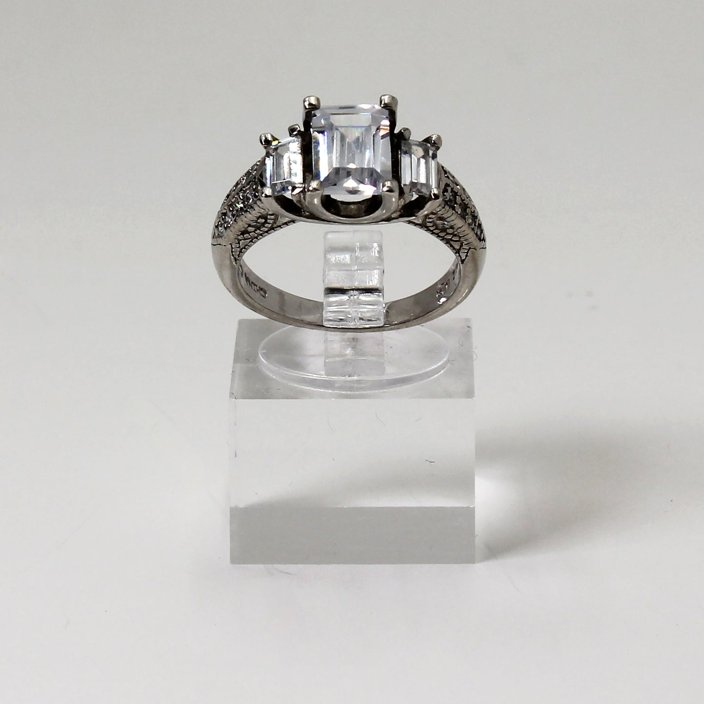 Sterling Silver Triple Baguette Stone Ring - Size 7