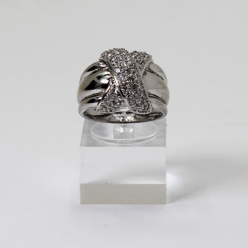 Sterling Silver Stone Pressed X Shape Ring - Size 7