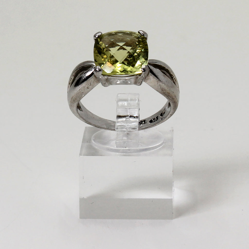 Sterling Silver Yellow Cushion Stone Ring w 'Split' Band Design - Size 9