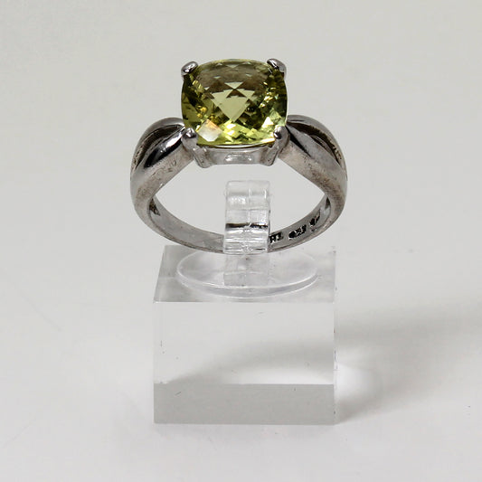 Sterling Silver Yellow Cushion Stone Ring w 'Split' Band Design - Size 9