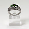 Sterling Silver Triple Oval Green Gemstone Ring w Clear Gemstone Accents - Size 9